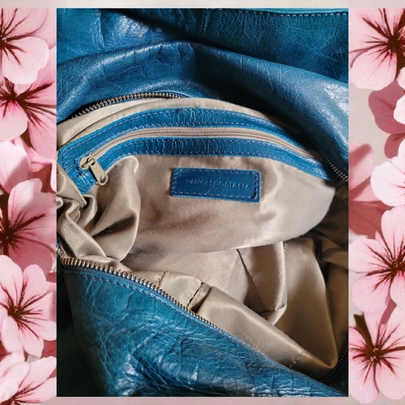 Vtg Francesco Biasia Teal Leather Hand Bag Purse Flap Lock Silver Hardware Italy - Picture 12 of 15